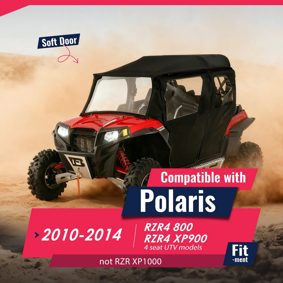 For 2010-2014 Polaris RZR-4 800 900 UTV Full Cabin Cab Enclosure Black Soft Door Foto 2 de 4