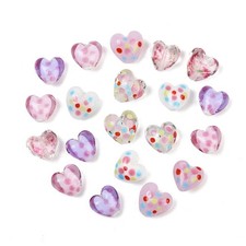 20pcs Polka Dot Heart Glass Beads Lampwork Loose Beads for Jewelry Bracelet DIY