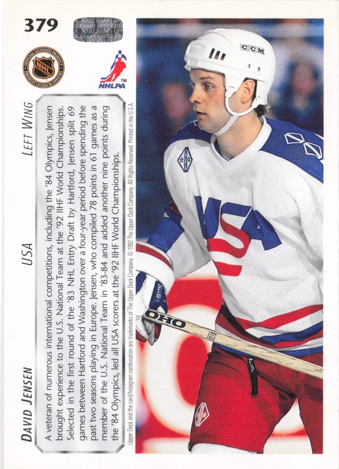 1992-93 Upper Deck #379 David Jensen - Image 2 of 2