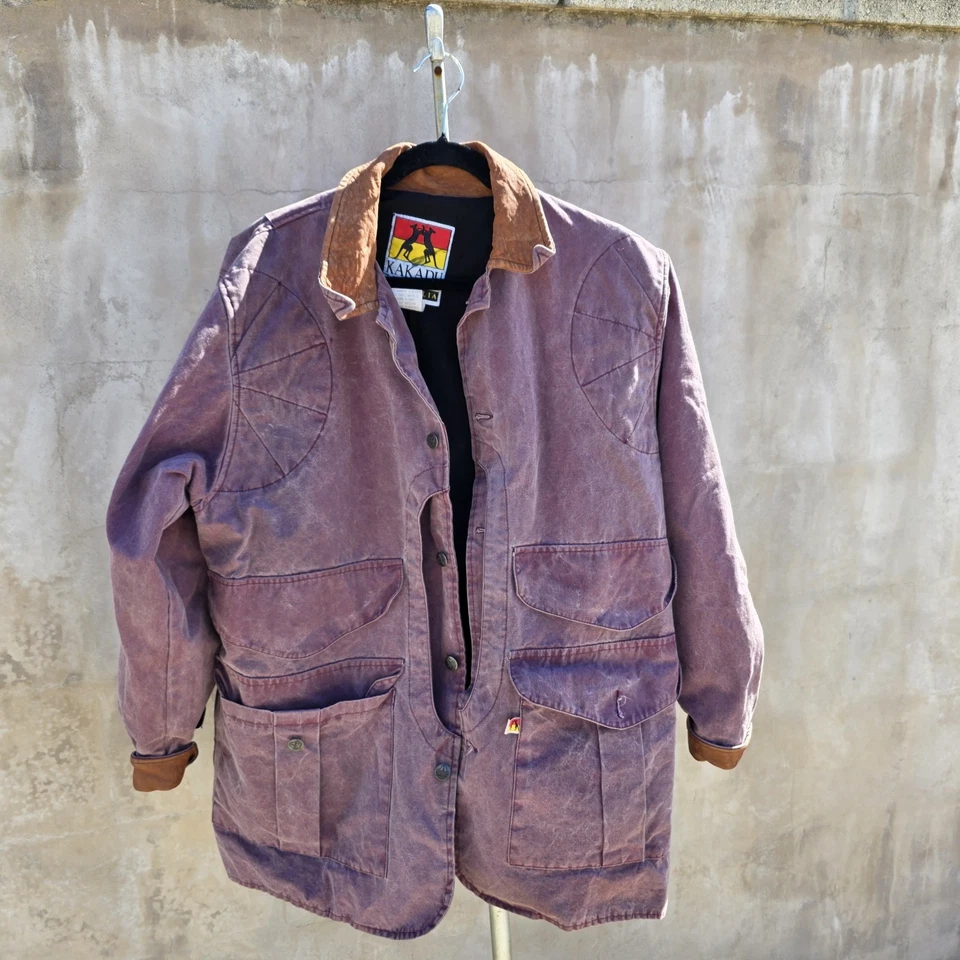 Chaqueta de gran tamaño de lona al óleo Kakadu Traders Australia con ribete de cuero