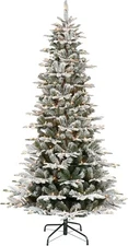 Puleo 7.5 ft Pre-Lit Artificial Christmas Tree Slim Flocked Aspen Fir 450 Lights