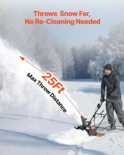 20 Inch 15A Corded Snow Blower with Rotating Chute for Driveway 25FT Throw