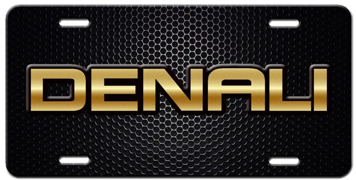 DENALI Inspired Art Aluminum Steel look Gold on Black Car Auto License Plate Tag - Picture 1 of 5