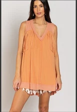 POL Women’s Tank Top, Coral with Fringe Detail. Multiple.Sizes S, M, L