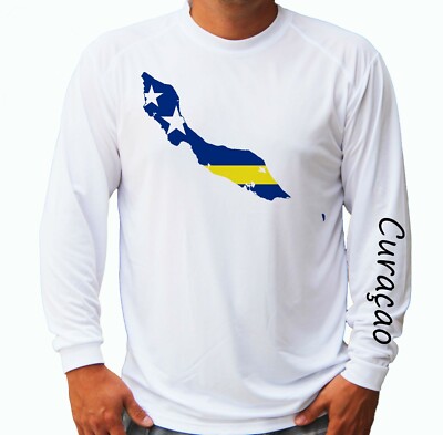 Curaçao Curacao Flag Map Fish Boat Long Sleeve UPF 30 T-Shirt UV Protection