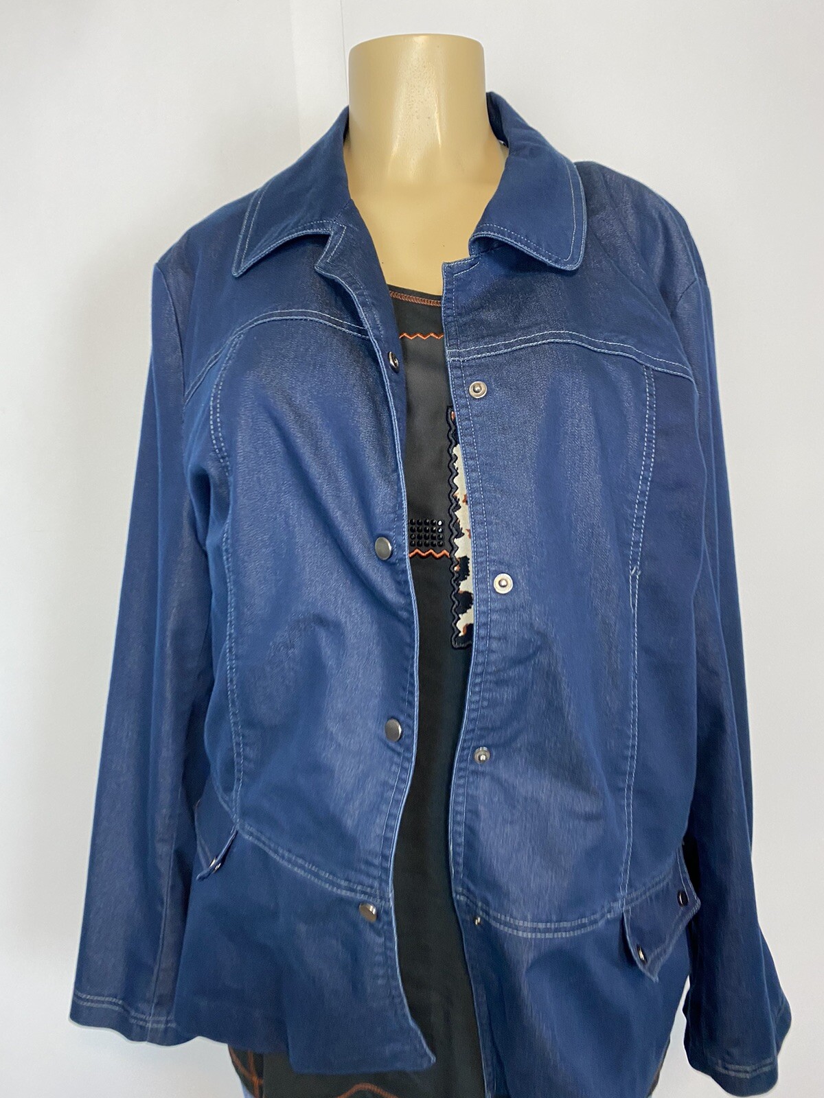 Studio V Snap Up Stretch Basic Blue Jacket Women … - image 9