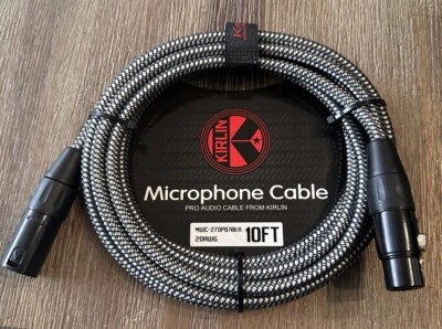 XLR Microphone Cable - Woven Charcoal Gray 10ft Kirlin Male to Female-20AWG New