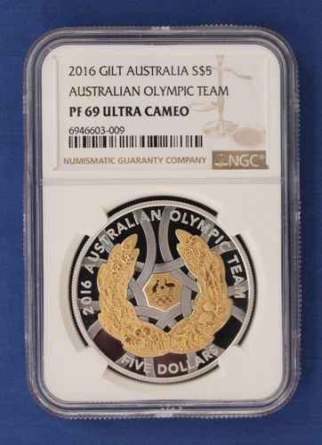2016 Australia Silver Proof $5 coin "Australian Olympic Team" NGC PF69 with COA