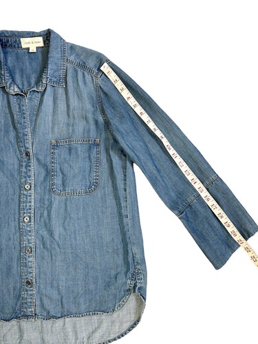 CLOTH & STONE Chambray Tencel Shirt Size MEDIUM Blue Button Down Roll Tab * - Picture 9 of 12