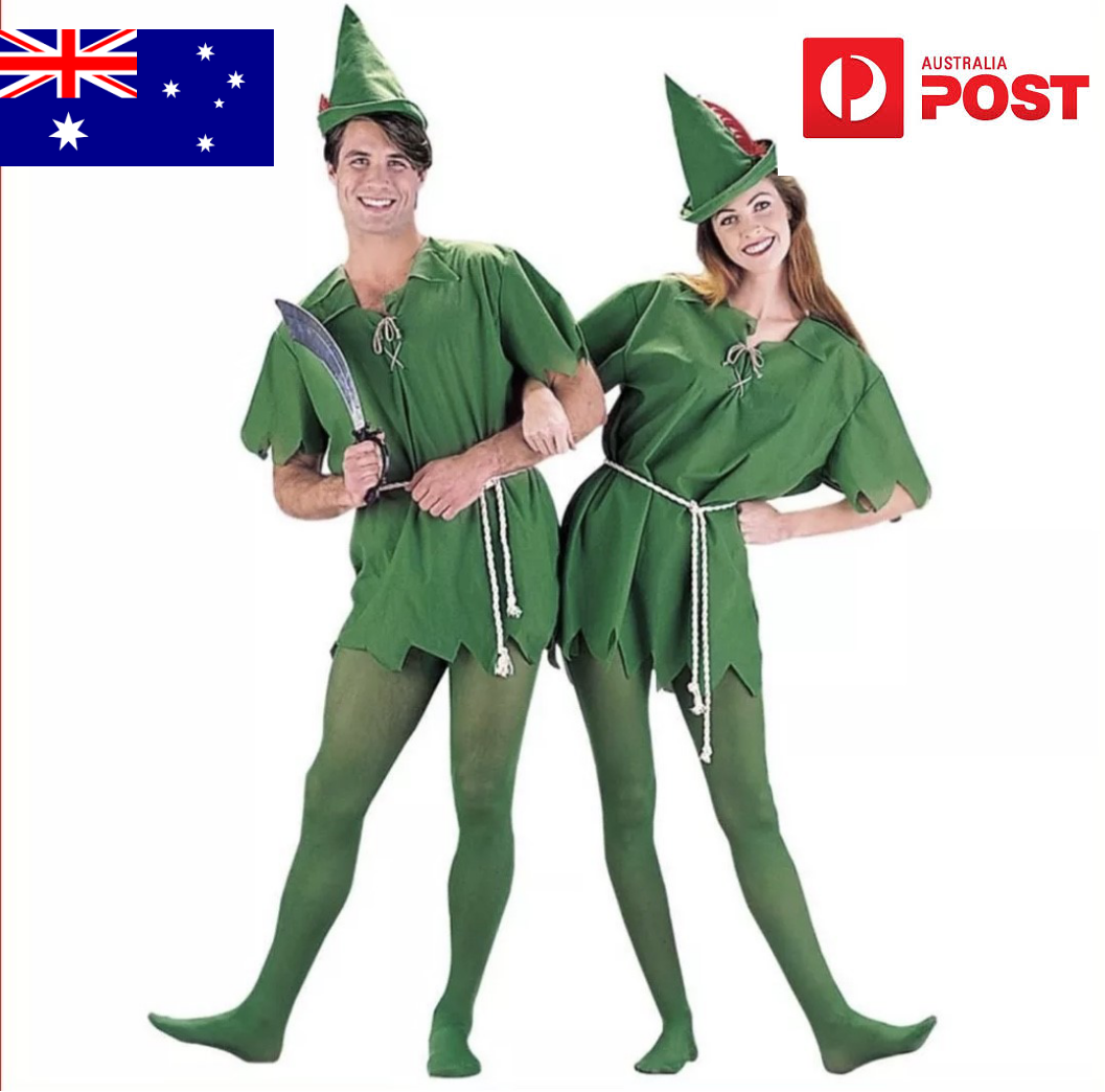 Herren Kostüm Lost Boy / Elf / Robin Hood – Tunika, Gürtel & Hut, Einheitsgröße/Übergröße