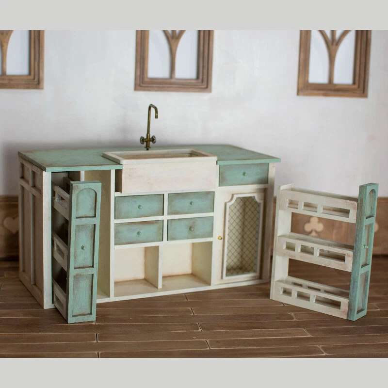 Miniaturas para casa de muñecas escala 1/12 muebles isla de cocina fregadero madera sin terminar - Imagen 4 de 4