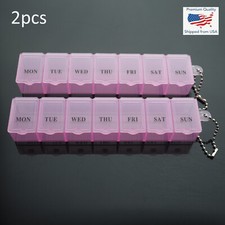 2pcs - 6" Weekly 7 Days Medicine Storage Pill Box Organizer Container Case Pink