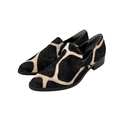 Donald J Pliner Galia Loafers Women Cow Print Black Cream Almond Toe  Career