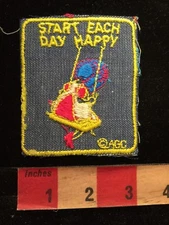 Vtg BLUE BONNET VERSION Denim GIRL IN SWING START EACH DAY HAPPY Patch 82WM