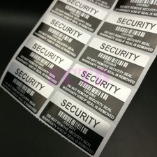 200pcs Security Label Seal Sticker Barcode Black Tamper Evident Black Silver