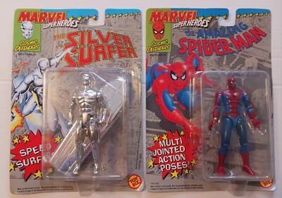 Toy Biz 1992 Marvel Super Heroes Action Figures SILVER SURFER &   SPIDERMAN 