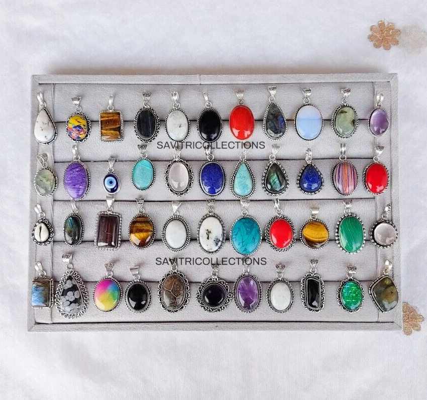 Lote de colgantes al por mayor enchapados en plata 92,5 diseño mezclado de piedras preciosas joyería a granel Foto 4 de 4