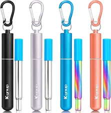 Kynup Reusable Straws, 4Pack Collapsible Portable Metal Straw Reusable Foldable 