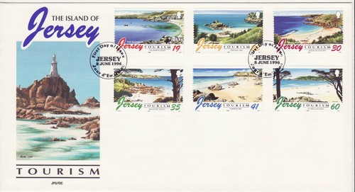 Francobolli GB copertina primo giorno maglia turismo, spiagge, baia, sabbia, mare, vacanze 1996