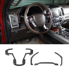 Steering Wheel Cover Trim & Dashboard Decor Strips for Ford F150 2015+Black Wood