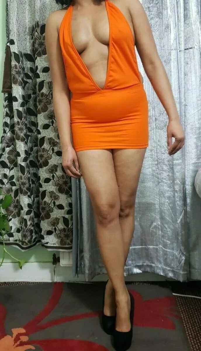 Backless Mini Dress Orange Halterneck Dress Women s Bodycon Short Dresses