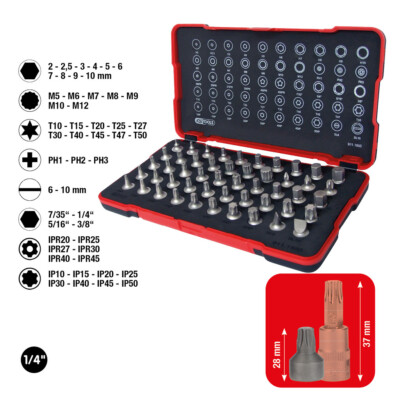 KS TOOLS 1/4'' Bit-Stecknuss-Satz, extra kurz, 50-tlg XZN, Torx, TorxPlus