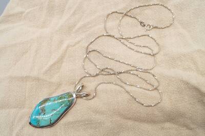 Vintage BARSE Turquoise Sterling Silver Necklace 31''