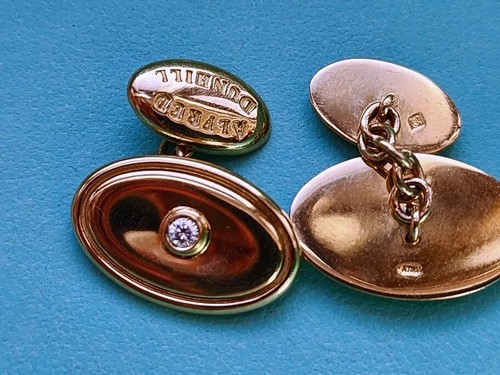 HEAVY ALFRED DUNHILL 18K SOLID GOLD DIAMOND CUFFLINKS NOT SCRAP - Picture 7 of 16