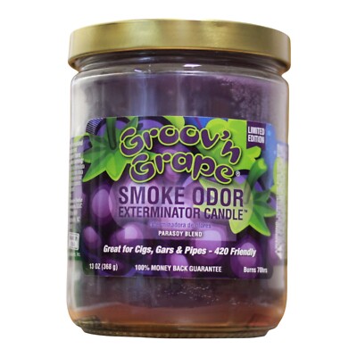 Smoke Odor Exterminator Groovn Grape Long Burn Air Freshener Jar Candle - 13 Oz