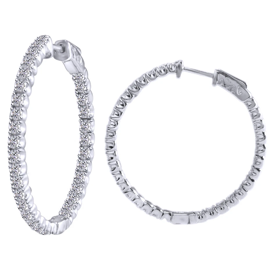 Pendientes de aro de 2 quilates corte redondo circonita cúbica chapados en oro blanco de 14 quilates plata de ley Foto 2 de 2