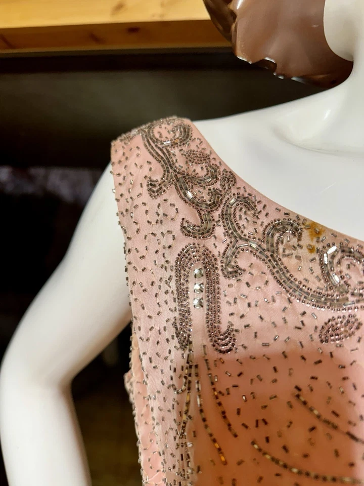 Vestido de fiesta vintage años 60 rosa con cuentas plateadas sin mangas cambio mod! Foto 3 de 4