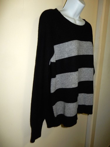SUÉTER APT.9 100% CACHEMIRA NEGRO/GRIS CUELLO CUCHARA MANGA LARGA RAGLAN A RAYAS L - Imagen 4 de 9