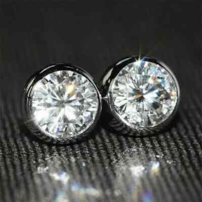 4Ct Lab Created Diamond Bezel Set Solitaire Stud Earrings 14K White Gold Finish