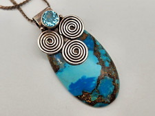 Turquoise Italy 925 Solid Sterling Silver Gem Stone Pendant Necklace 18''L