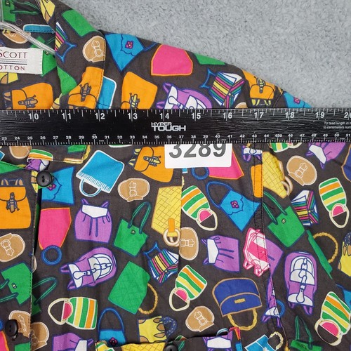 Vtg 80s Karen Scott Womens Button Up Shirt Sz L Black Purse Handbag Print Cotton - Picture 8 of 22