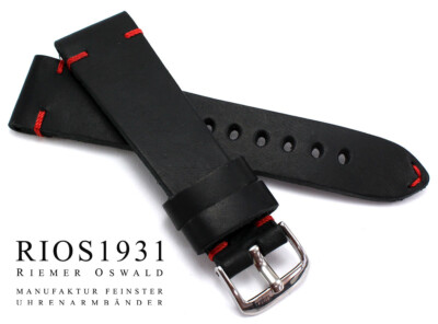 Watchstrap RIOS1931 Germany Vintage Retro Look 18 19 20mm 22mm black Band