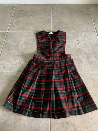 Becky Thatcher Girls Uniform Jump Dress Size 7 1/2 Red Blue Plaid - Picture 2 of 6
