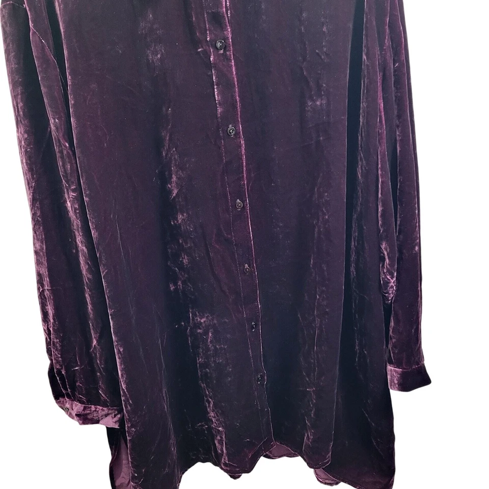 Blusa túnica para mujer Eileen Fisher granate de terciopelo con botones delanteros talla 3X 121524-100 Foto 2 de 4