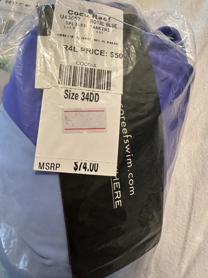 Coco Reef Halter Tankini Swimsuit Top Padded Colorblock 34DD - Image 3 of 4