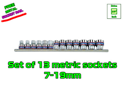 Set of 13 pcs 3/8  Drive 12 Point Metric Standard Sockets 7-19mm Size 12pt 3/8in