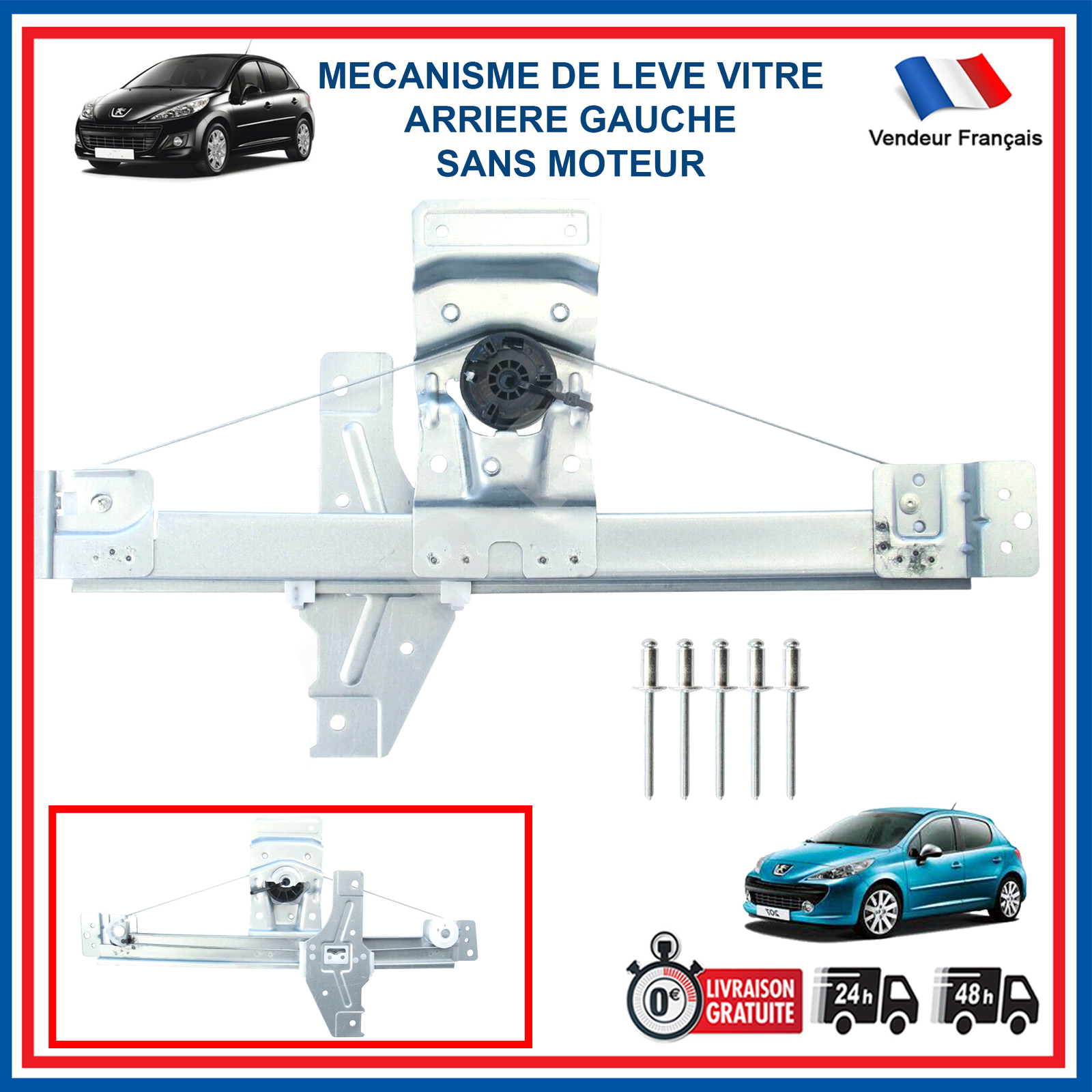 Lève-vitre arrière gauche Peugeot 207 réparer une vitre bloquée ou tombée