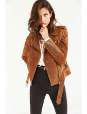 Women Western Cowgirl Suede Jacket Leather Coats Zip With Belt