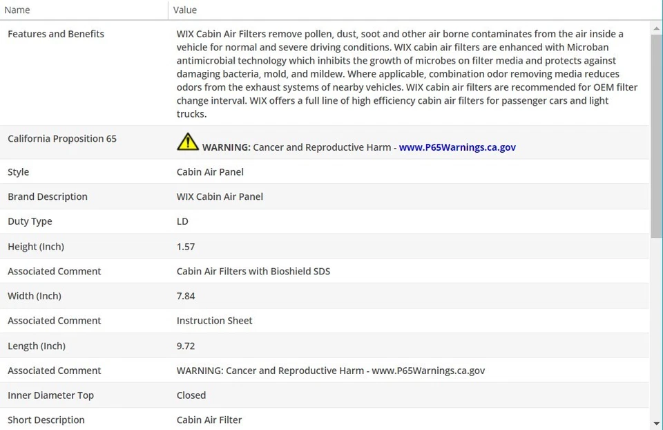 Filtro de aire de cabina WIX para BMW 328D 2014-2018 L4-2,0 L Foto 3 de 4