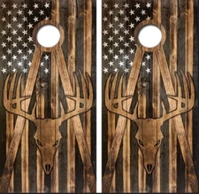 Rustic Flag w/Deer Skull Cornhole Board Wrap LAMINATED Decal Vinyl Sticker #4141
