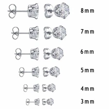 Fashion CZ Cubic Zircon Cut Stainless Steel Stud Earring Men Women Round Square