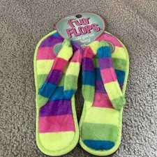 NEW - "Fur Flops" House Slippers Flip Flops - Striped Size 9/10