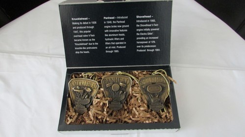 Harley Davidson Heavy Metal engines 3pc. brass Christmas Ornament Set #93-ML - Picture 2 of 14