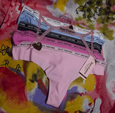 5 NEW JUICY COUTURE JC1625  5PKE LOGO WAIST NO PANTY LINES THONG PANTIES XL