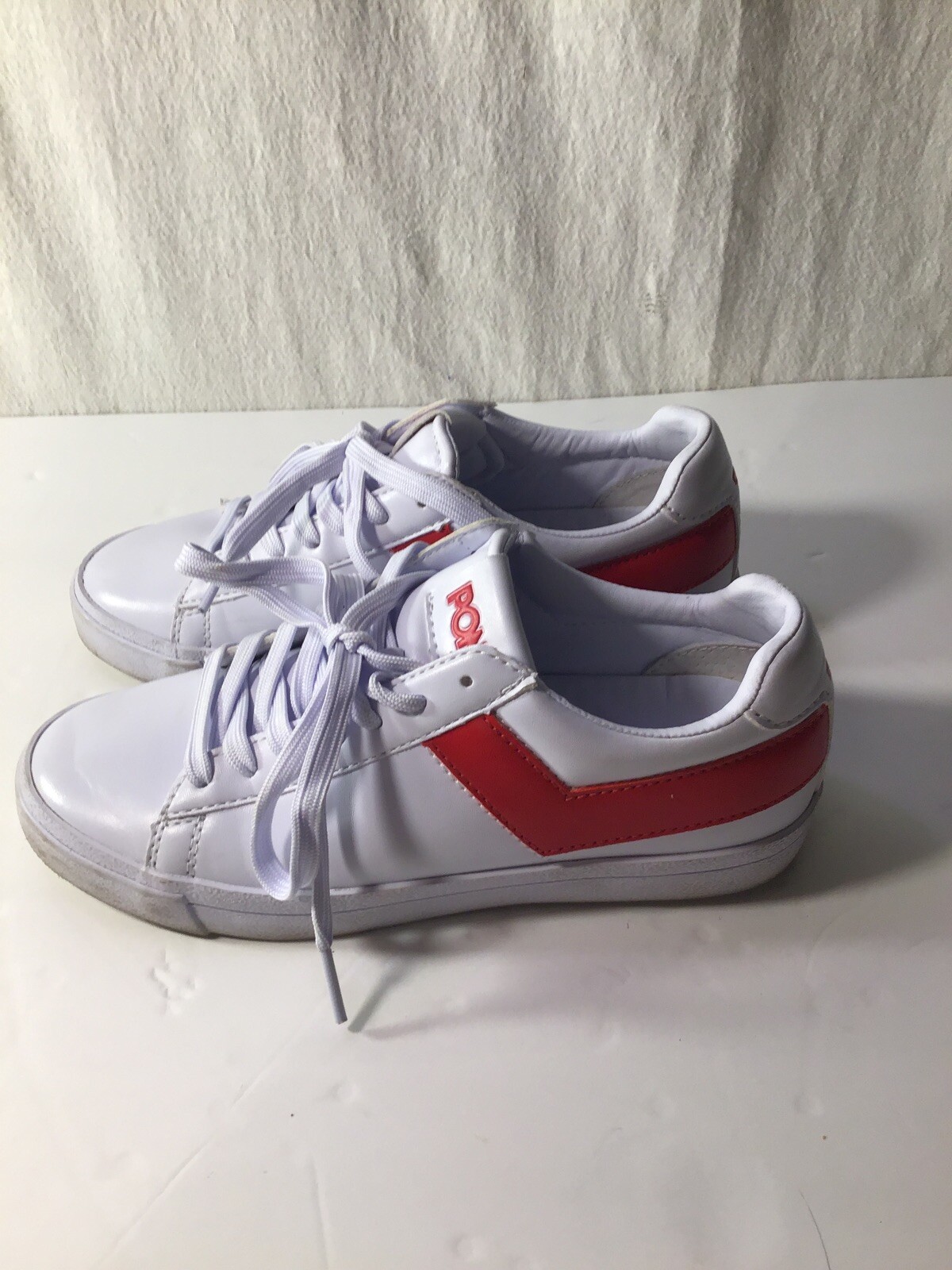 Scarpe da tennis casual retrò PONY donna bianco rosso ~ taglia 6 leggermente usate BELLE!!