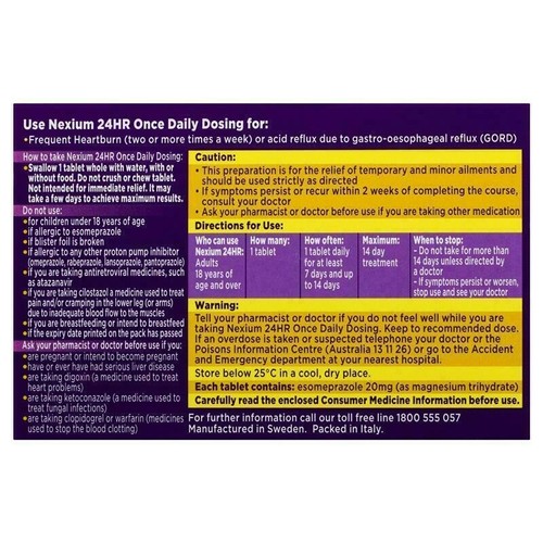 Nexium 24HR Esomeprazole 20mg Heartburn Relief Acid Reducer Reflux - 42 Tablets - Picture 3 of 3